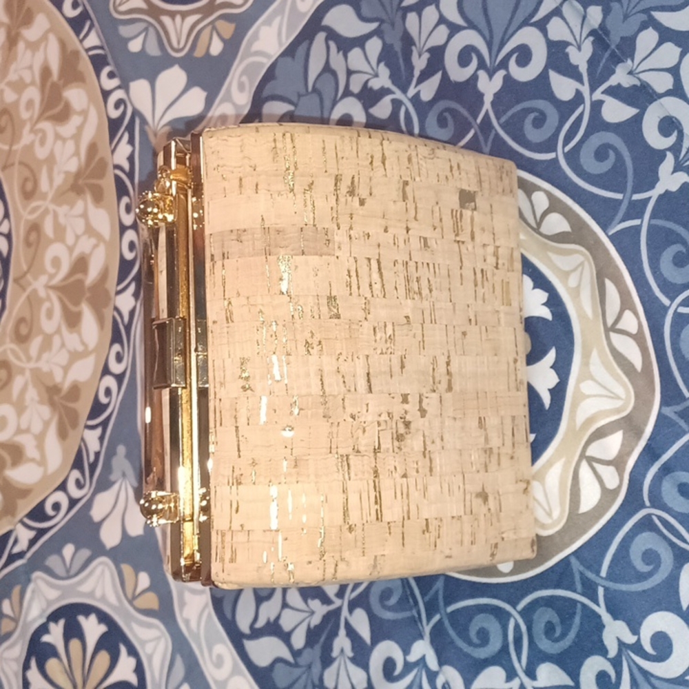 Small wood and gold accent purse